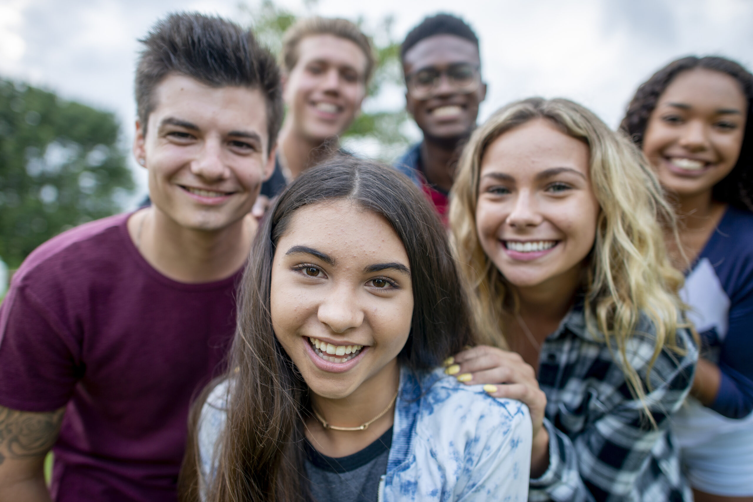 Multi-Ethnic Teenagers Outdoor Close-Up Portrait stock photo